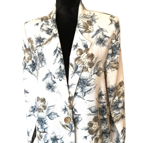 Lisa Josephs Vintage Woven Jacket: 80s Blazer Cream Blue Green Floral, Women’s S - Picture 4 of 9